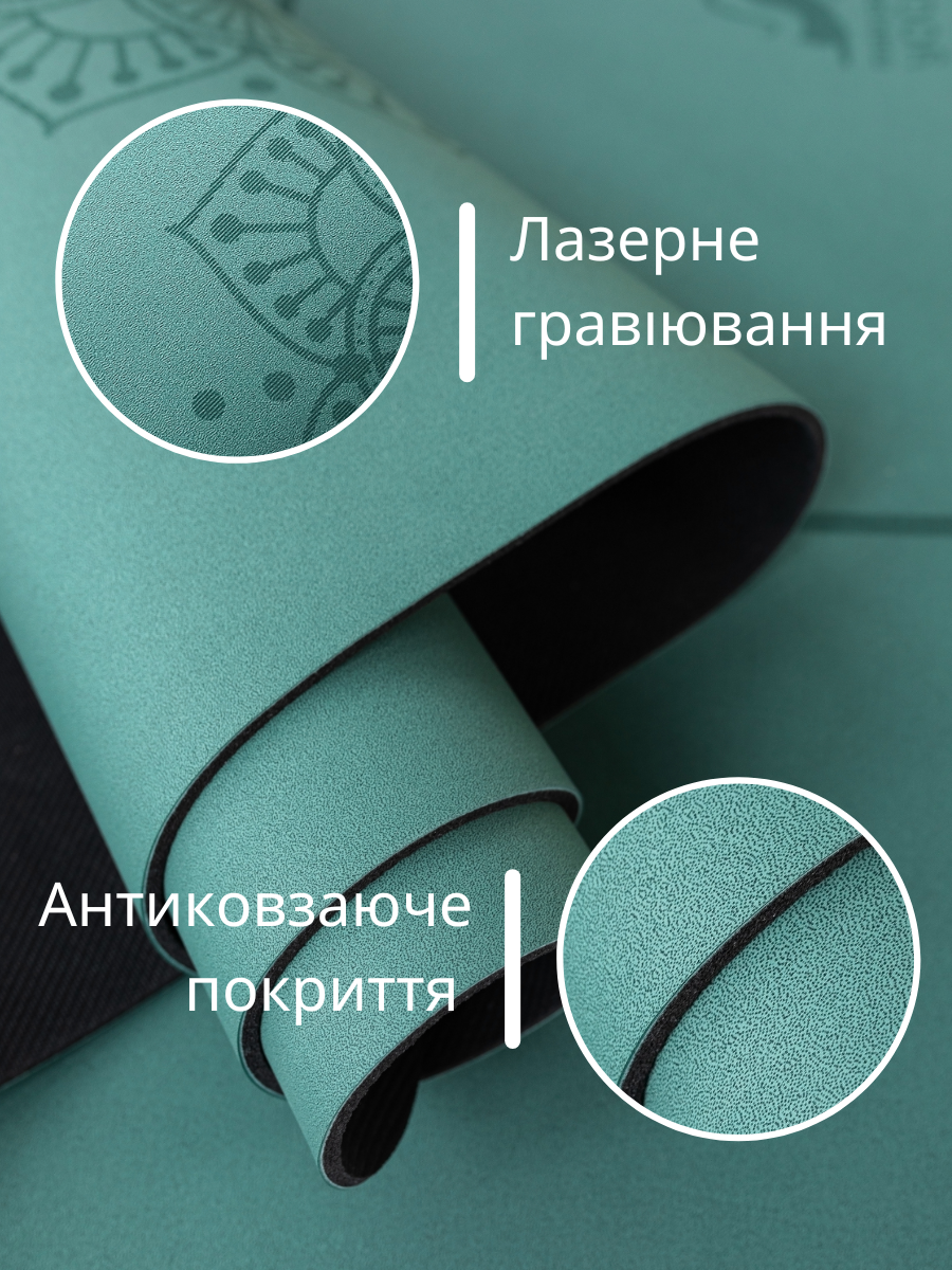 Килимок для йоги каучуковий 4 мм антиковзкийMarjari Master PRO Blue-Green Moon 183×68 см - Зображення 4